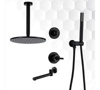 Black Shower System Dual- Functional Brass 10 in Overhead Shower Head High Pressure& Handheld Shower Head Mixer Shower Set-C_10_in