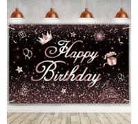 Black Silver Rose Gold Happy Birthday Banner Backdrop Rose Gold and Black Party Decorations 6x4ft Rose Gold Theme Background for Women Girls Baby Shower Birthday Party Decor Banner Photo Backdrop