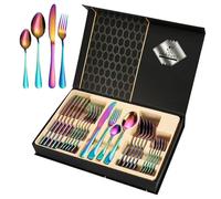 Black silverware set, Flatware Set 24 Piece, tableware set Gift Box, tableware sets includes Dinner-Knife, Fork, and Spoon(gift box consists of 6 colors) (Colorful)