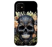 Black Skull with Flowers For Goth Women Floral Skull Graphic Carcasa para iPhone 11