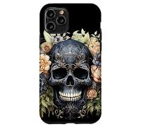 Black Skull with Flowers For Goth Women Floral Skull Graphic Carcasa para iPhone 11 Pro