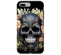 Black Skull with Flowers For Goth Women Floral Skull Graphic Carcasa para iPhone 7 Plus/8 Plus