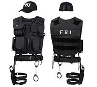 Black Snake® Disfraz policía, security, SWAT, FBI para mujer y hombre | Traje de halloween o carnaval con chaleco, funda de pistola, esposas y más - M/L - FBI