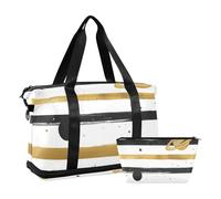 Black Space - Bolsa de viaje con correa ajustable para deportes, de gran capacidad, color blanco y dorado, Black Space White And Gold Stripes, 1 size