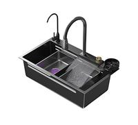 Black Stainless Steel Waterfall Kitchen Sink - 80x45x22cm Undermount with Pull-out Tap Utility Sink & Chopping Board Modern Flying Rain Drop Design for Stylish Kitchens