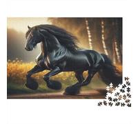 Black Stallion Galloping 100% Recycled Cardboard Galloping Black Horse 1000Pc Jigsaw Puzzle For Adults Challenging & Brainteasing 38x26cm/1000pcs