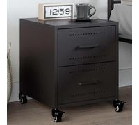 Black Steel Night Stand with 2 Drawers & Wheels 36x39x43.5 cm Elegant Bedside Table with Storage Space, Cold Rolled Steel Structure, Easy to Move & Clean for Bedroom, Living Room