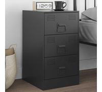 Black Steel Night Stand with 3 Drawers - 34.5x39x62 cm Modern Bedside Table, Cold Rolled Metal Bedside Cabinet for Bedroom, Living Room, Dorm Sturdy & Spacious Storage Furniture