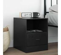 Black Steel Night Stand with Drawer and Shelf 34.5x39x44 cm - Elegant Cold Rolled Steel Bedside Table for Bedroom, Living Room - Sturdy Modern Storage Furniture with Metal Handle