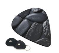 Black Stone - Juego de 6 púas de guitarra con soporte de cuero para púas de guitarra, bolsa para llaves de púa, púa de arte abstracto para guitarra eléctrica acústica, ukelele de 0.96 mm