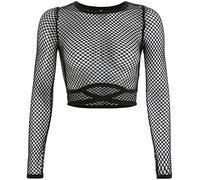 Black Sugar - Camiseta de manga larga para mujer, diseño de bolero, con cordones ajustados, con top sexy, delgado, elegante, negro, no visible, refresca, Cordón de rejilla, S (pequeño)