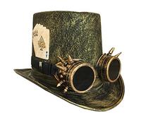 Black Sugar Sombrero alto con gafas de aviador, cierre de brújula, protección retro, unisex, estilo Steampunk, negro, cobre, bronce punk, gótico, vikingo medieval, victoriano, Poker Clavos, Talla
