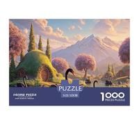 Black Swans Swimming in The Lake 1000 Pcs Cartón Rompecabezas Moss-Covered Cottage Liberador De Estrés Juego Creativo Puzzle para Niños Pequeños 52x38cm/1000pcs