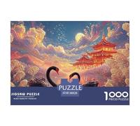 Black Swans Swimming in The Lake 1000 Piece Papel Premium Rompecabezas Romantic Swan Couple Desafiante Jigsaw Decoración Adultos 38x26cm/1000pcs