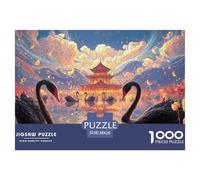 Black Swans Swimming in The Lake 1000 Piezas Corte Preciso Rompecabezas Surreal Clouds Familia Jigsaw Regalo Adultos 38x26cm/1000pcs