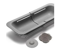 Black Sweden Home Escurridor Fregadero Extensible y Montable - Colador Gris con Esponja de Silicona y Colador de Fregadero - Set 3 Piezas - Escurridor para Cocina y Utensilios de Cocina