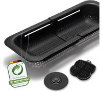 Black Sweden Home Escurridor Fregadero Extensible y Montable - Colador Negro con Esponja de Silicona y Colador de Fregadero - Set 3 Piezas - Escurridor para Cocina y Utensilios de Cocina