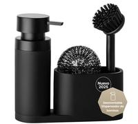 Black Sweden Home Organizador Fregadero Cocina - Dispensador Jabón Cocina Negro con Dosificador - Accesorios Cocina Elegante - Dispensador de Jabon Cocina y Estropajo para Cocina Organizada