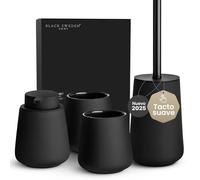 Black Sweden Home Set de Accesorios Baño - Dispensador jabon baño, 2 Vasos, Escobilla de Baño - Cerámica, Revestimiento Negro Mate, Diseño Nórdico - Decoración Baño