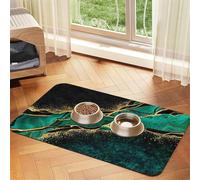 Black Teal Marble Green Malachite with Golden Veins Gold Spots,Waterproof Pet Feeding Mat,PU Leather Placemats for Cat Dog Water Bowl,Food Mats,40x60cm