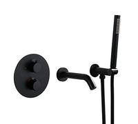 Black Thermostatic Bathtub Filler Mixer Taps Wall Mounted Brass Bath Shower Bathtub with Cold and Hot Water Shower Set with Hand Shower