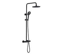 Black Thermostatic Shower System with Waterfall Tub Spout Round Rainfall Shower Head System with Handheld Combo Set, Wall Mounted Shower Faucet Set, 3,Showerheads