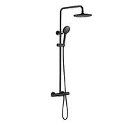 Black Thermostatic Shower System with Waterfall Tub Spout Round Rainfall Shower Head System with Handheld Combo Set, Wall Mounted Shower Faucet Set, 3 Functions