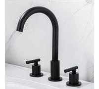Black Three-Hole Faucet Hot and Cold Water Three-Piece Set of All-Copper Three-Hole Split Faucet Basin, Black Big Bay Pipe
