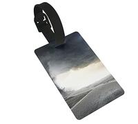 Black Tornado Funnel Gas and Thunder Rolling On The Road Fume Disaster 2 piezas Etiquetas de equipaje, cubierta de privacidad ID Label Loop y tarjeta de dirección para maleta de viaje