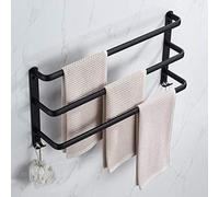 Black Towel Rack Wall-Mounted Towel Bar 3-Layer Towel Rail with Hook, Bathroom Towel Holder, Two Installat Methods 60cm