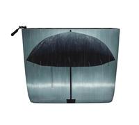 Black Umbrella in the rain - Bolsa de maquillaje de lino sintético, estuche de viaje ligero