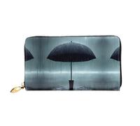 Black Umbrella in the Rain Cartera con cremallera para mujer con ranura para tarjetas de crédito y monedero con cremallera, ligera y portátil.