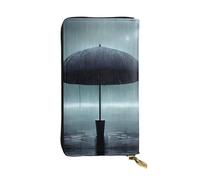 Black Umbrella in the rain - Cartera larga de piel, 12 ranuras para tarjetas de crédito, 3 ranuras para efectivo, compartimento para monedas, unisex