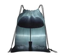 Black Umbrella In The Rain - Mochila grande impermeable y ligera para deportes de gimnasio, mochila casual con cordón para viajes, senderismo