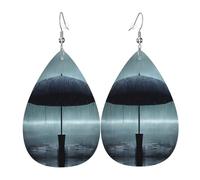 Black Umbrella in the rain - Pendientes de piel con forma de lágrima para mujer, gancho chapado en plata 925, accesorios de vacaciones