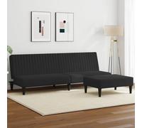 Black Velvet 2 Piece Sofa Bed Set with Ottoman Convertible Sleeper Couch for Small Spaces Living Room Apartment Modern Furniture