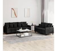 Black Velvet 2-Piece Sofa Set with Cushions, Modern Living Room Furniture for Small Spaces, Comfortable Sectional Couch with Soft Fabric and Sturdy Structure, Perfect for Relaxing and Entertaining