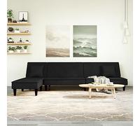 Black Velvet L-Shaped Sofa Bed Convertible 3 Positions 255x140x70 cm for Small Space Guest Room Living Room Modern Sleeper Couch with Chaise Lounge