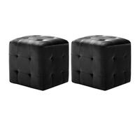Black Velvet Nightstand Set of 2, 30x30x30 cm Bedside Tables with Tufted Buttons, Retro Style End Tables for Bedroom, Multipurpose Stool or Footrest, Easy Clean Faux Leather & Solid Wood Frame