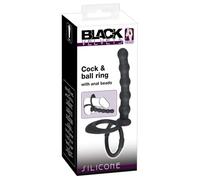 Anillo fálico doble retardante del pene de silicona negro con falo anal de bolas