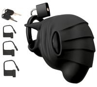 Black Velvets Cock & Ball Cage - Excitante abstinencia para juegos de rol dominante y sumiso, con varios candados para cerrar, en negro