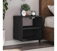 Black Wall Mounted Nightstand 40x31x39.5 cm with 2 Shelves, Floating Bedside Table for Small Spaces, Sturdy Engineered Wood & Metal Design, Space Saving Storage Solution for Bedroom