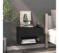 Black Wall Mounted Nightstand Floating Shelf with Storage Space Modern Bedside Table for Small Spaces Sturdy Plywood Design 46x29.5x30cm