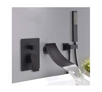 Black Waterfall Bathtub Faucet with Hand Shower Wall Mounted Shower Set Single Handle Bath Shower Mixer Taps Brass Rain Shower System with Hot and Cold Water