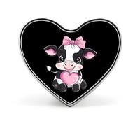 Black & White Cow Holding Heart Brooch Pins Heart Badge Collar Lapel Pins Dress Coat Accessories for Women Men