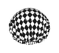 Black White Harlequin Diamonds Gorro de ducha impermeable, Gorro de baño elástico Gorro de baño de protección ambiental Gorros de baño para el cabello, Capas impermeables dobles Gorro de ducha de ba