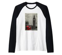 Black & White Retro Real London with Big Ben, London Skyline Camiseta Manga Raglan