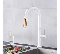 Black/White Rose Gold Kitchen Faucets Pull out Spray Head 360 Rotation Single Handle Mixer Tap Kitchen Sink Mixer Tap Deck Mounted with Aerator,White