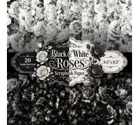 Black & White Roses Scrapbook Paper: 20 Double-Sided Sheets, 20 Unique Designs, 8.5" x 8.5" Gothic Monochrome Watercolor Craft Pad Featuring Luminous ... for Junk Journals, Decoupage and Card Making