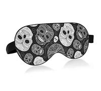 Black White Sugar Skulls Day Of The Dead Máscaras de ojos sin costuras Bloques de cubierta Máscara de sueño ligera Cubierta de sombra Cubierta de sombra de ojos relajante con correa ajustable para la